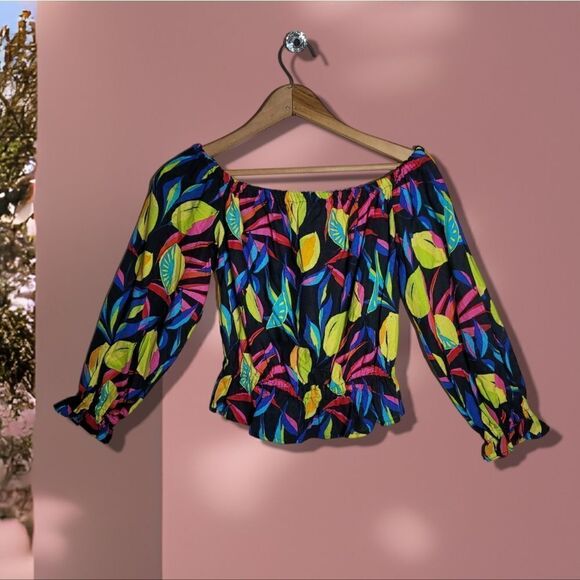 Tabitha Brown Linen 2-Piece Set Lemon Print Bardot and Wide Leg Pant - Picture 3 of 14